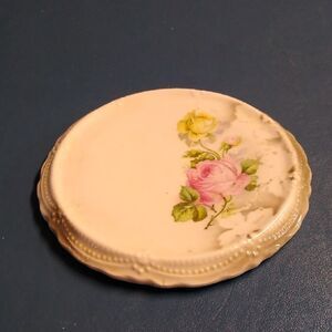 Floral Ceramic Tea Trivet Floral Dish Chip Edge Underneath Cottagecore